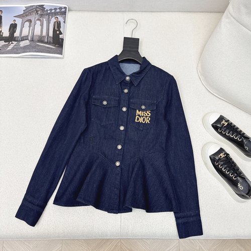 Dior Fashionable Denim Shirt with Waist - gathering and Bee Embroidered
