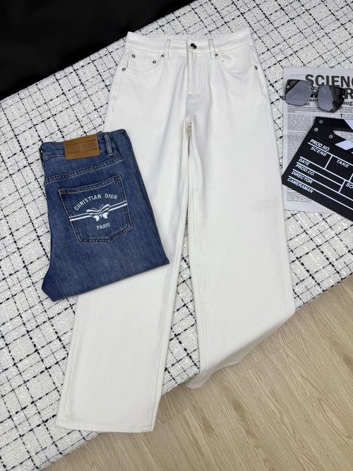 Dior High-Visibility Straight-Leg Jeans with Embroidered Pocket