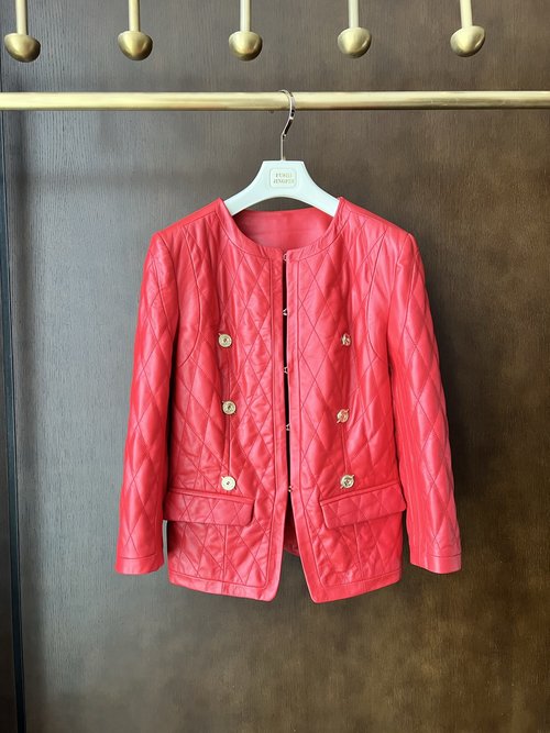 Balmain Vintage Lambskin Collared Leather Jacket with Original 3D Cut