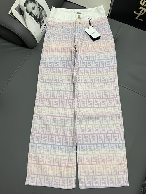 Fendi Colorful Embroidered Letter Jacquard Straight - Leg Trousers with Soft Texture