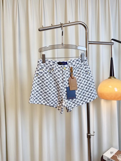 Louis Vuitton All-Over Logo Denim Shorts, Custom Cotton, Slim and Stylish Look