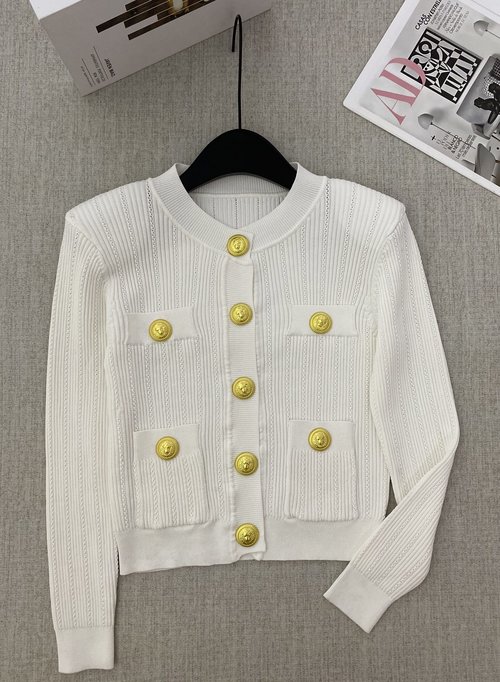 Balmain New Metal-Buttoned Round-Neck Knitted Cardigan