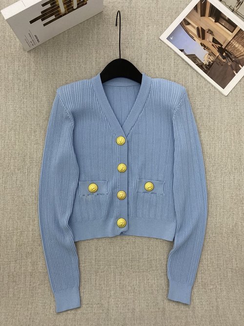 Balmain New Metal-Buttoned V-Neck Short Knitted Cardigan