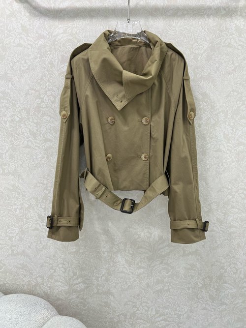Loro Piana Double-breasted Short Trench with a Custom Belt, Elegant and Stylish