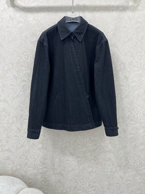 Fendi Vintage Collar Denim Shirt with Embroidered Cuffs and Custom Hardware