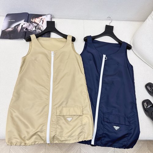 Prada Exclusive Contrast Zipper Nylon Sleeveless Dress in H Shape