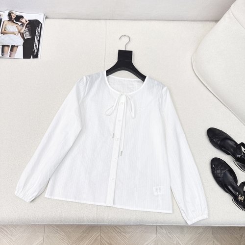Celine Oversized Shirt with Drawstring Collar and Heavy Embroidery
