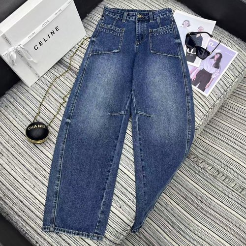 Alexander Wang Autumn Letter Embossed Pocket Denim Pants