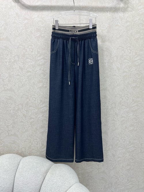 Loewe New Arrival Double Waistband Stitch Wide - Leg Embroidered Pants
