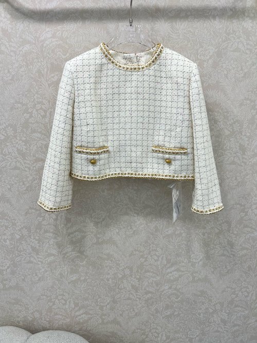 Chanel High-quality Woolen Blazer with Jacquard Silk Lining and Checked Pattern
