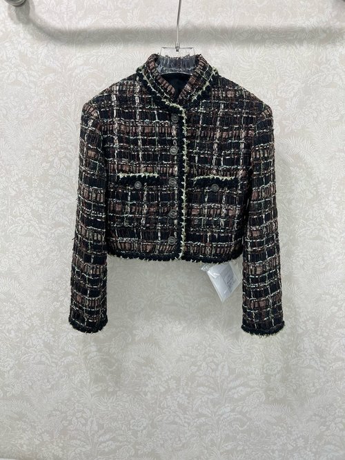Chanel Stand Collar Single - Breasted Coat with Premium Tweed Fabric