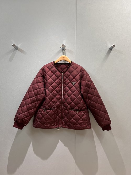 Prada Corduroy Trimmed Round Neck Quilted Cotton Jacket with Badge