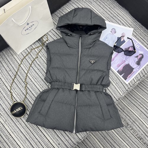 Prada Highly Recommended Early Series Down Vest with Hood and Triangle Logo