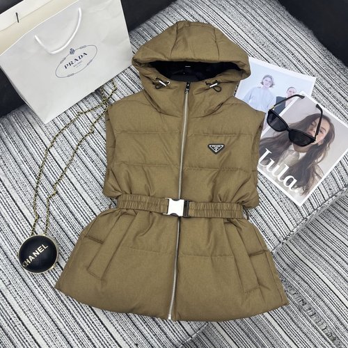 Prada Recommended Down Vest with Hood and Triangle Logo