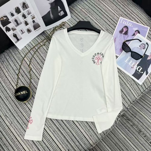 Chrome Hearts Cross Print Peaked Neck Long Sleeve T-shirt in Three Colors