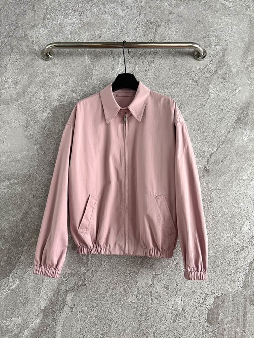 Prada Pink Twill Cotton Jacket with Classic Lapel and Multiple Styles