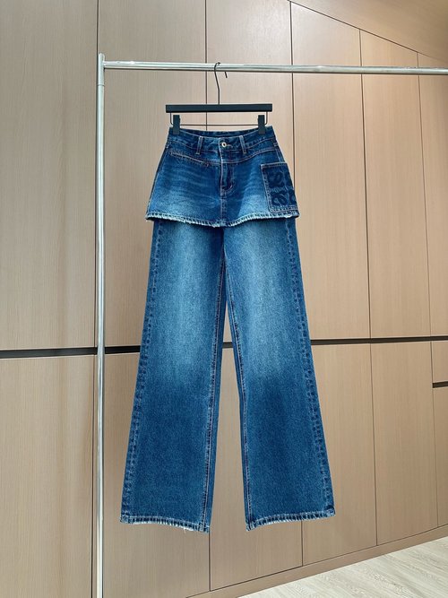 Loewe Apron-Style Stacked Jeans with Custom Fabrics and Stylish Design