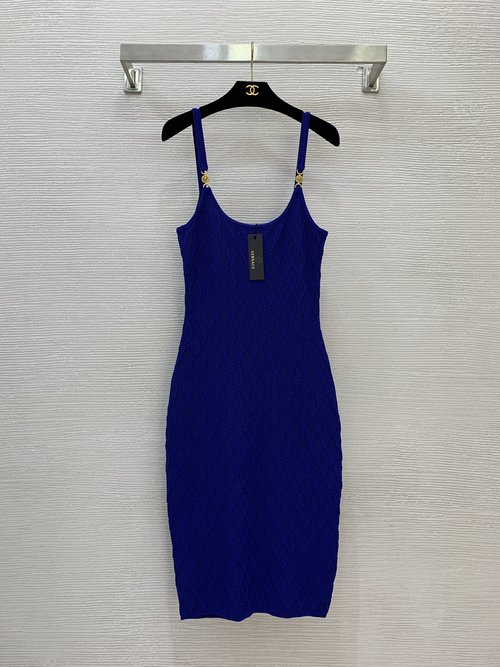 Versace High-end Customized Slim-fit Knit Sling Dress with Medusa Accessories