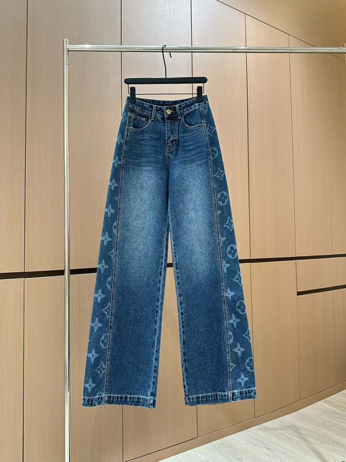 Louis Vuitton Designer Original Side Floral Jeans with Stylish Features