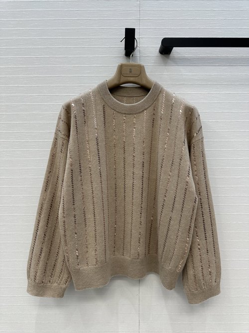 Brunello Cucinelli Exclusive Luxury Cashmere Top with Beaded Stripes