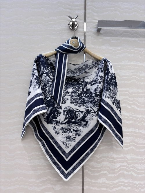 Dior Exclusive First Release: Luxury Real Silk Triangle Scarf Cape with Jungle Print