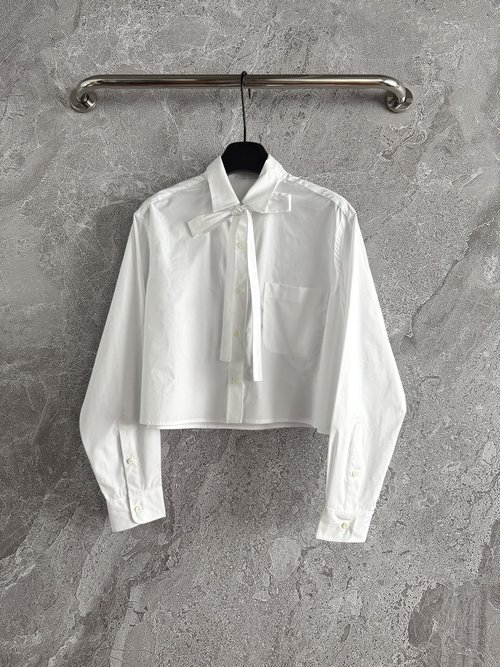 Prada Bow-tie Cotton Poplin Shirt with Triangle Logo, Tailored Fit