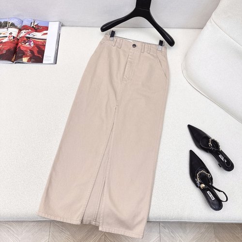 Brunello Cucinelli Vintage Pink Washed Denim Long Skirt with Decor