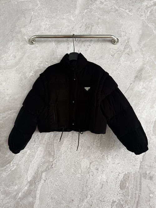 Prada Luxurious Velvet Down Jacket with Detachable Sleeves