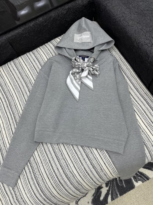 Louis Vuitton Classic Scarf - Decorated Hooded Sweatshirt, Loose - fitting, Versatile for Multiple Outfits