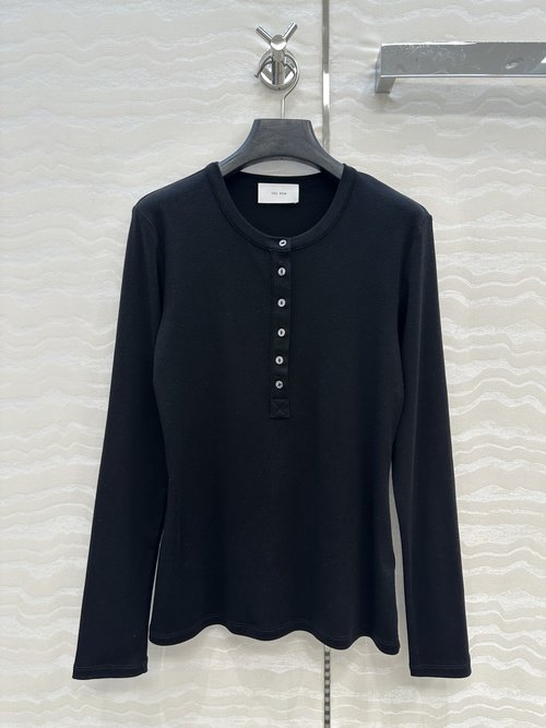 The Row Exclusive Row-style Slimming Henley Neck Wool Blend Top