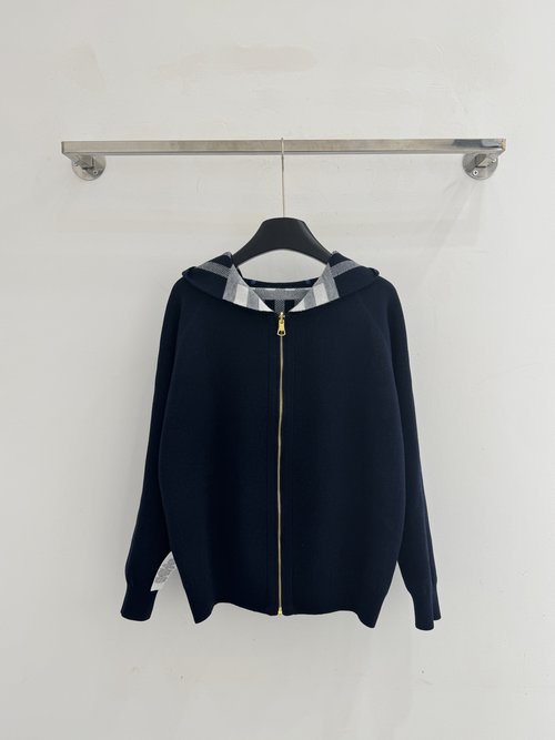Burberry Reversible Zipper Hooded Sweater with Brand Logos