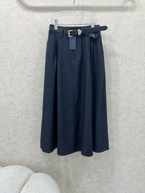 Prada Utility Style Belted Skirt with Custom Buckle, Timeless Design