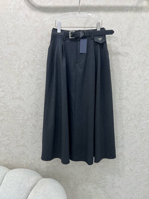 Prada Utility Style Belted Skirt with Custom Buckle, Timeless Design