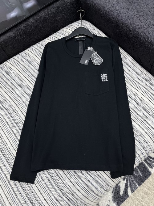 Chrome Hearts Sanskrit Pocket Embroidered Long-Sleeve Shirt, Cool and Comfortable