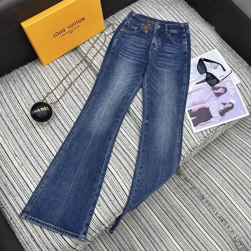 Louis Vuitton New Flare Denim Trousers with Classic老花 Leather Ears