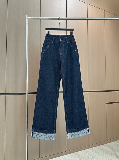 Louis Vuitton Designer Color-blocked Cuffed Jeans for Everyday Wear