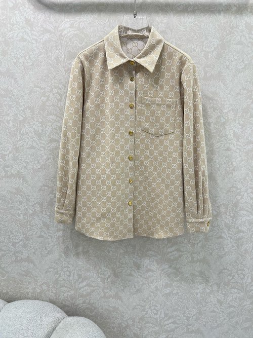 Gucci Double G Jacquard Shirt Jacket with Custom Hardware, Sophisticated Appearance
