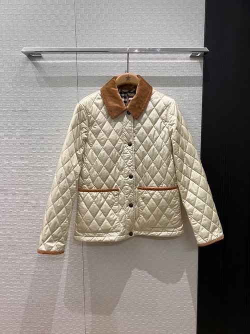 Burberry Corduroy Patchwork Quilted Jacket with Checked Lining