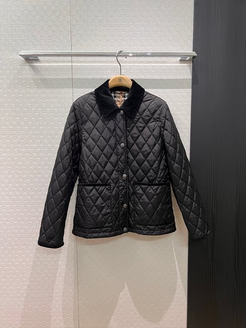 Burberry Corduroy Patchwork Quilted Jacket with Checked Lining