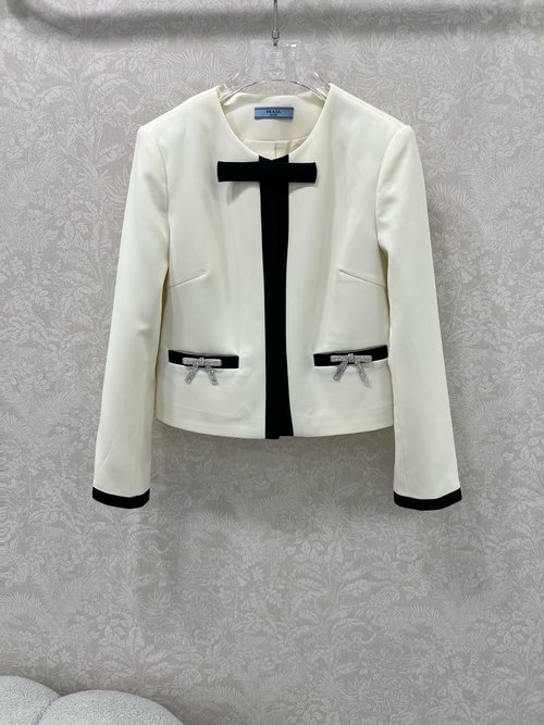Prada New Style Coat with Bowknot and Brand Label, Well-tailored and Stylish