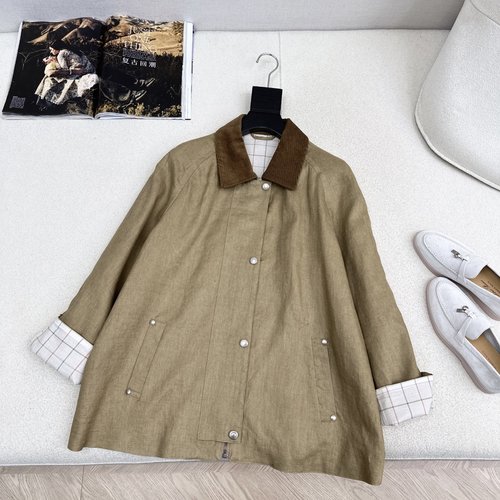 Loro Piana Contrast Corduroy and Linen Blend A-Line Windbreaker