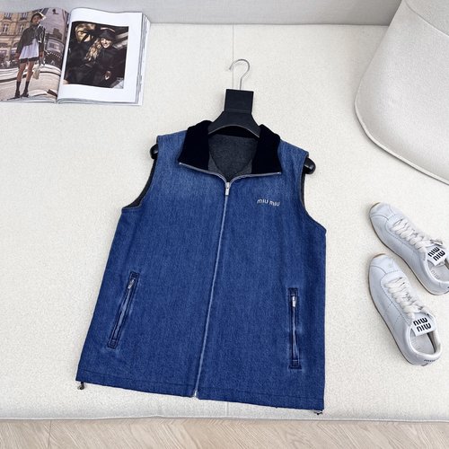 Versace Knit - lined Denim Vest with Adjustable Hem