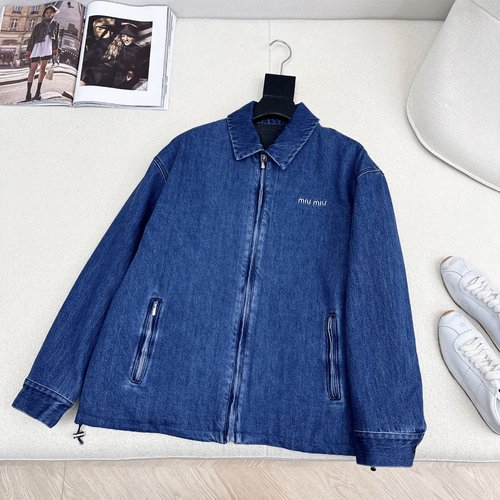 Versace Knit - lined Denim Jacket with Adjustable Hem