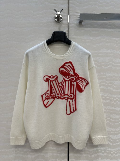 Max Mara Exclusive High-end White Cashmere Sweater with Custom Embroidery Logo