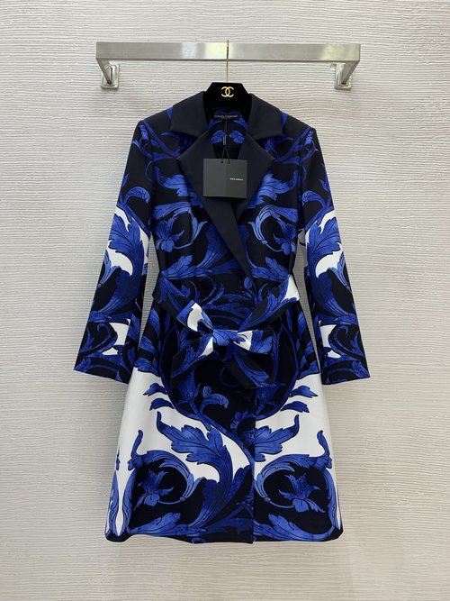 Dolce & Gabbana Retro Patterned Double-Breasted Belted Mid-Length Trench Coat
