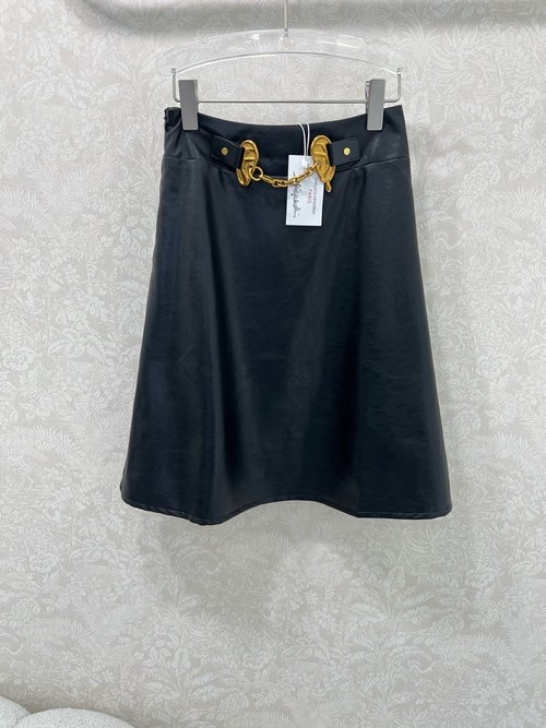 Schiaparelli Washed Leather Skirt with Brand-Characteristic Hardware Decoration