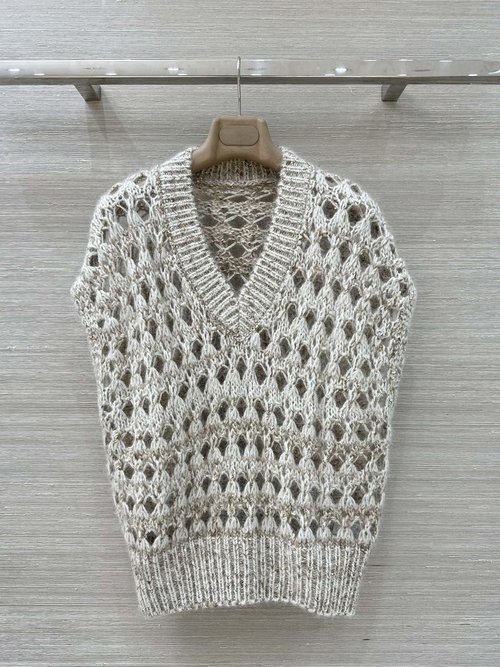 Brunello Cucinelli Exclusive High-end Sequined Mohair Crochet Vest, Luxurious yet Understated