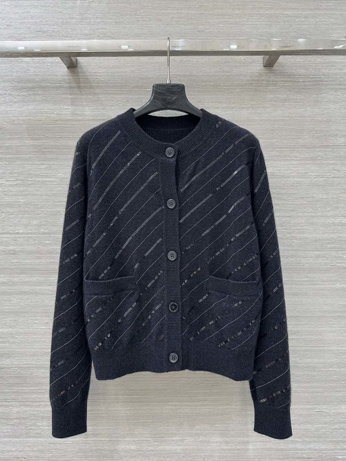 Brunello Cucinelli Cashmere Cardigan with Chain and Sequin Embellishment