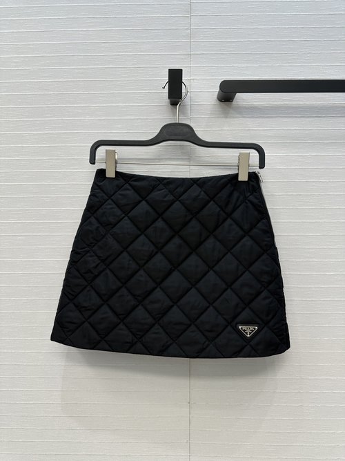 Prada Quilted Short Skirt with A-Shape Cut, Imported Nylon Fabric