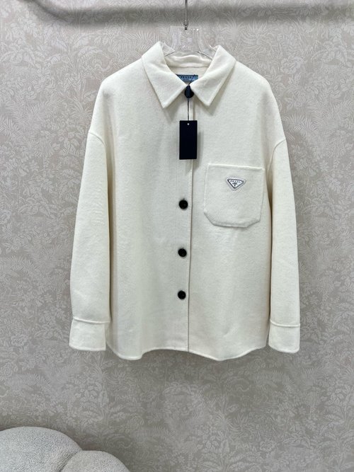 Prada Double - Faced Wool Coat with Custom Logo and Loose Fit